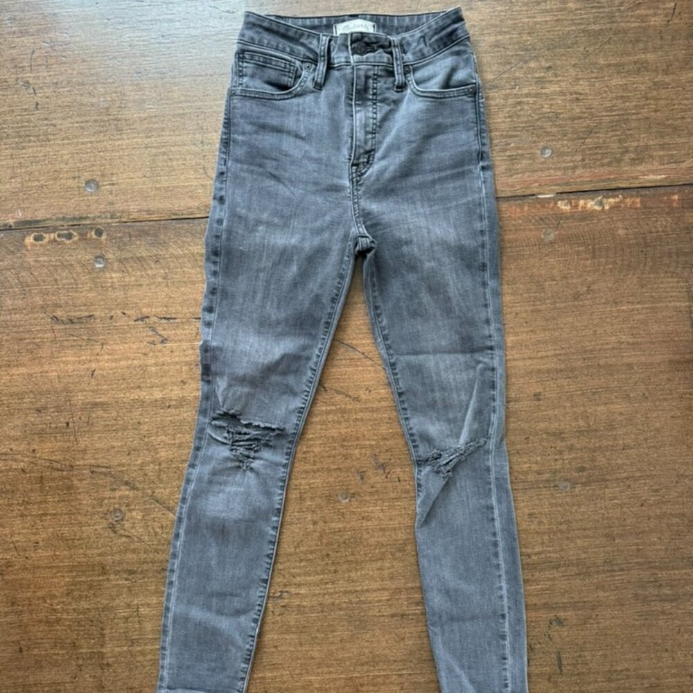 Madewell Curvy High Rise Skinny Jeans Size 24 Black Wash Women’s Raw Hem